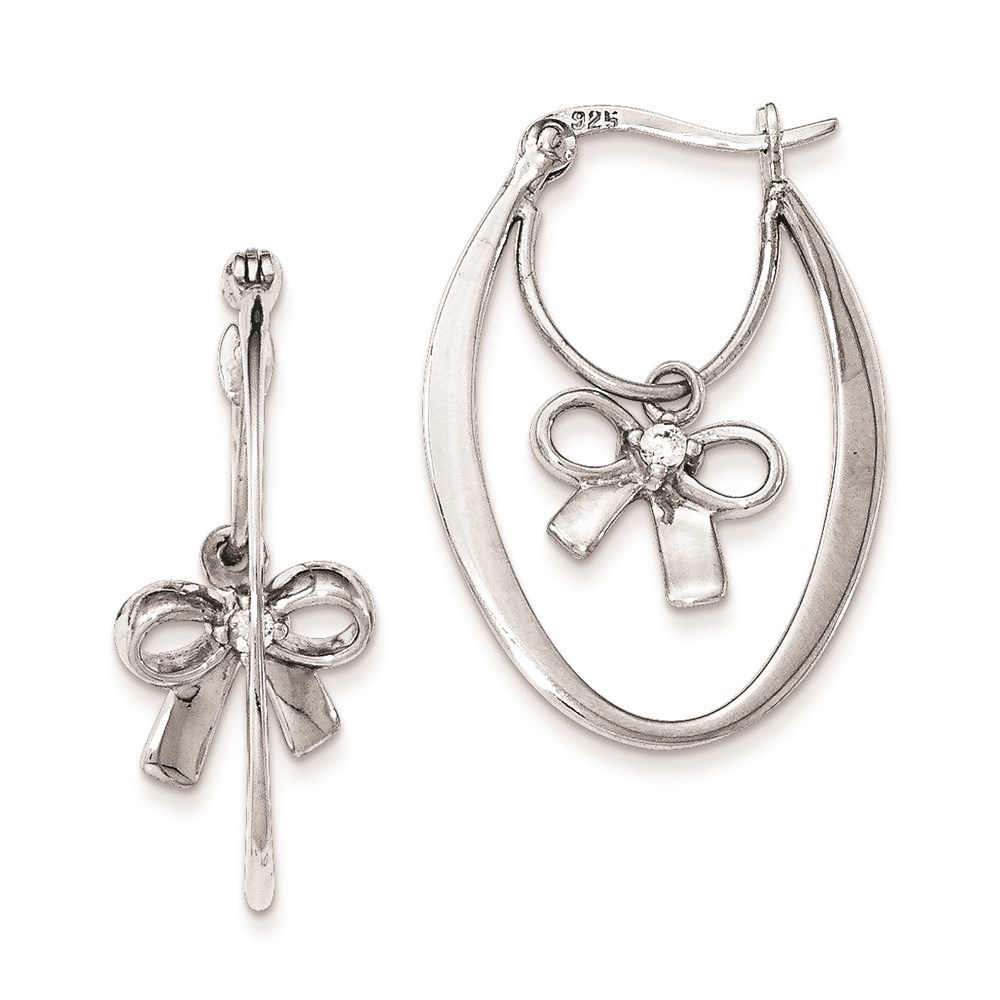 Sterling Silver Polished W/Cz Hoop Earrings